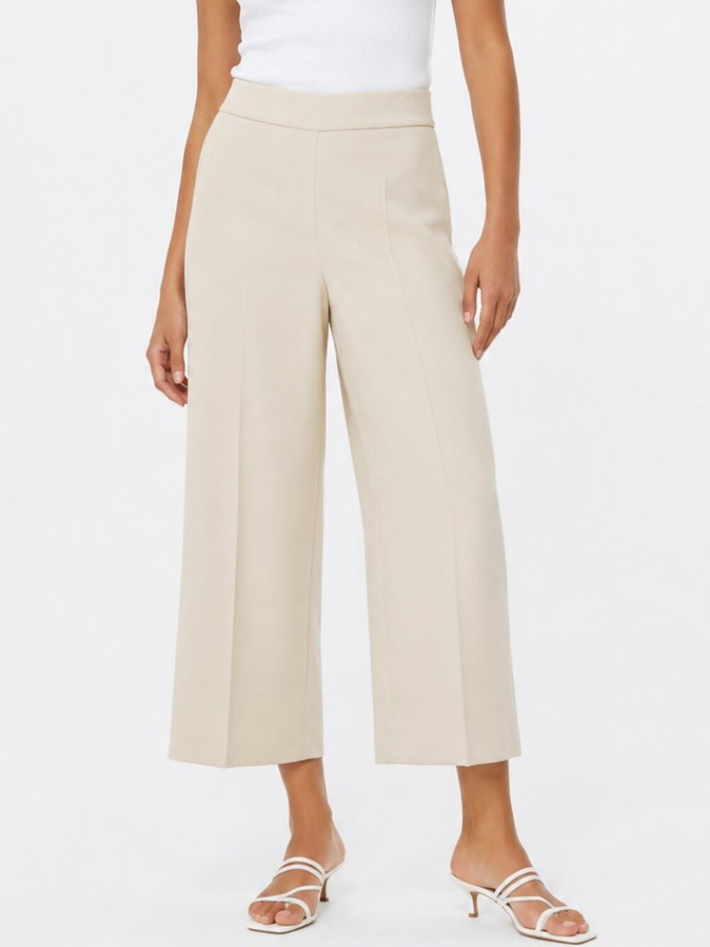 Zara Pleated Pull On Wide Leg Cropped Culottes Pants in Khaki Tan Size M